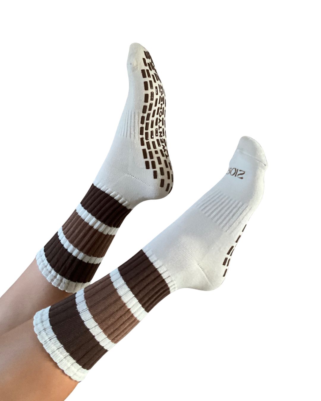 Ultimate Grip Stripey Slouch Socks - Cappuccino & Chocolate