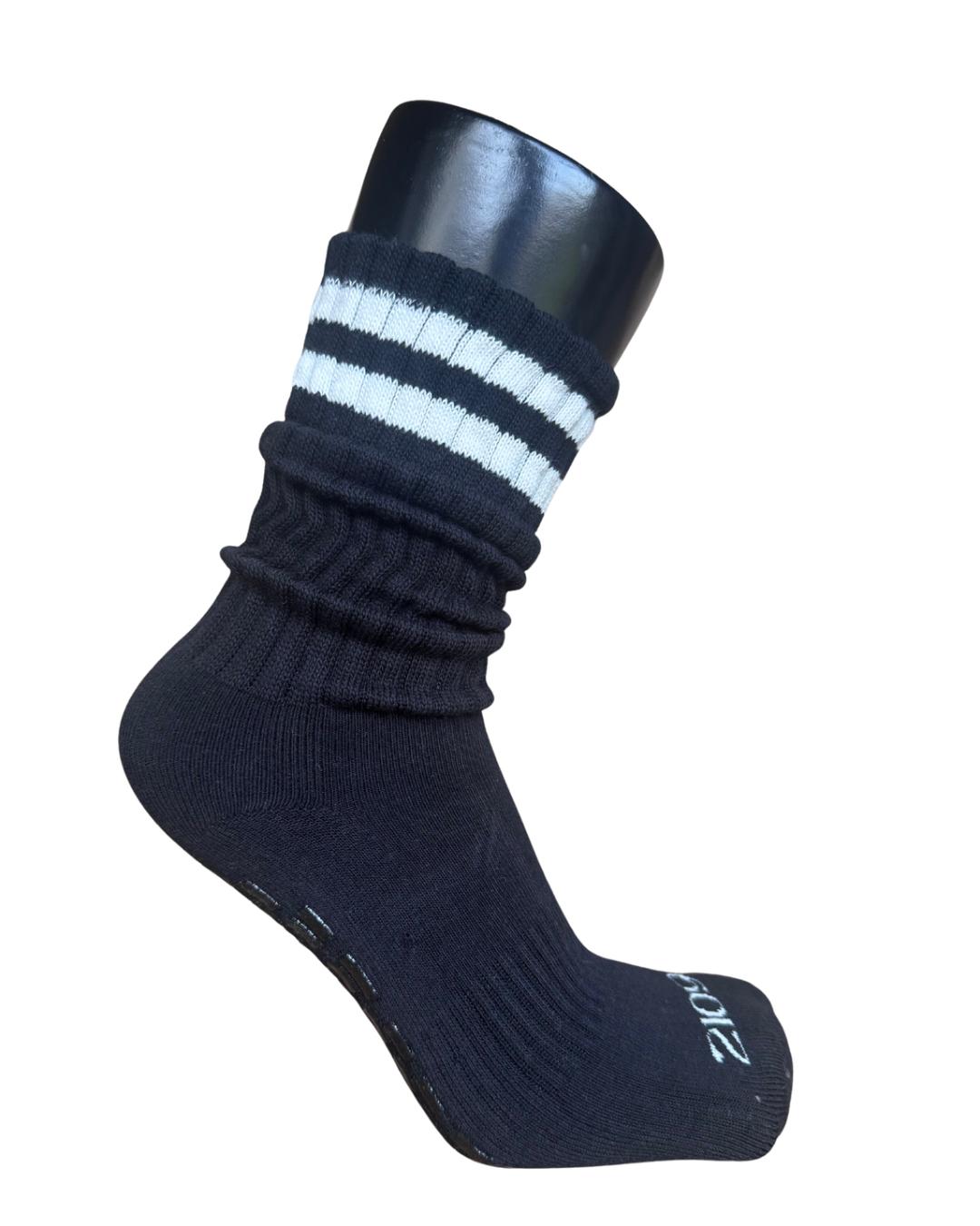 Ultimate Grip Stripey Slouch Socks - Black and White