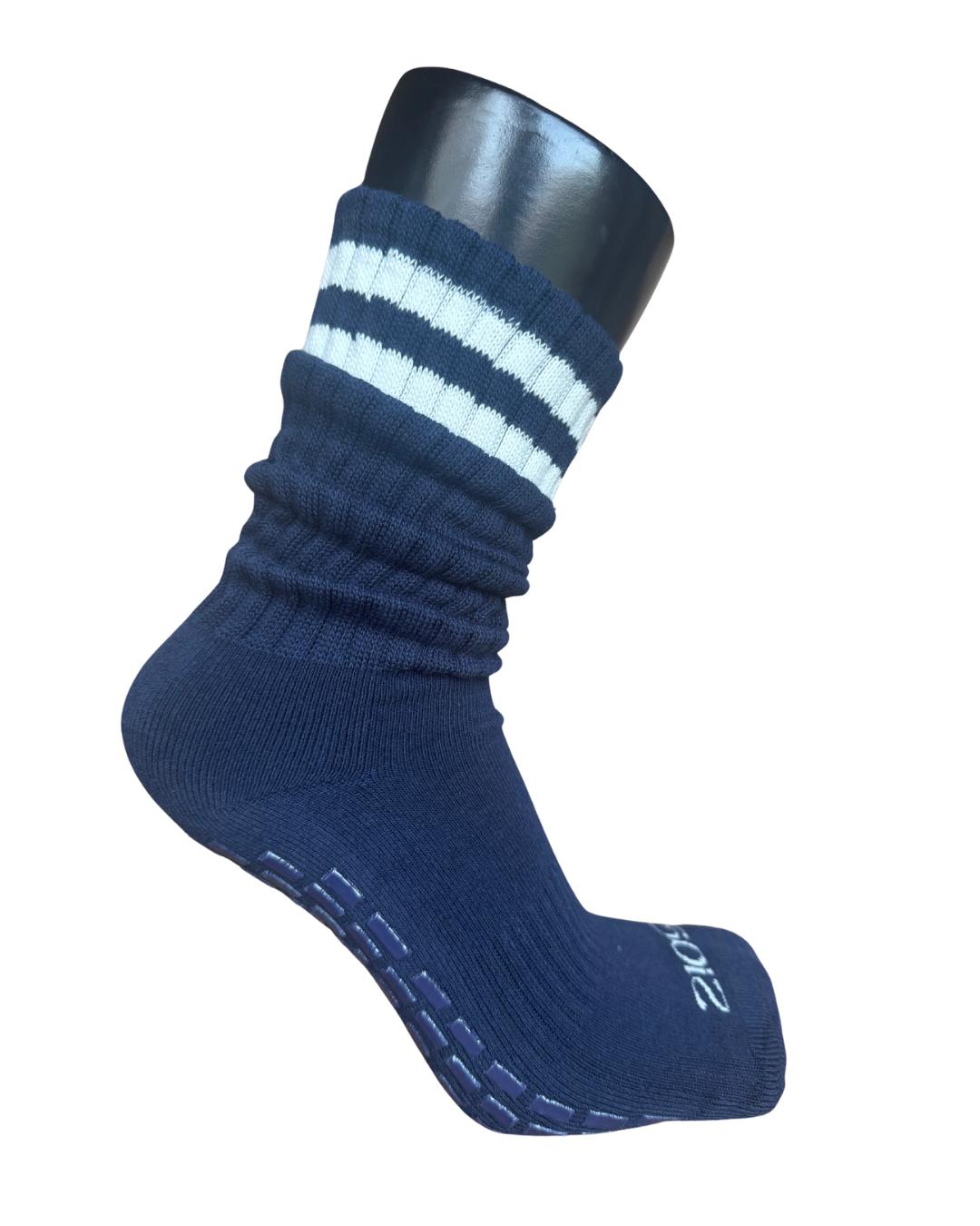 Ultimate Grip Stripey Slouch Socks - Navy and White