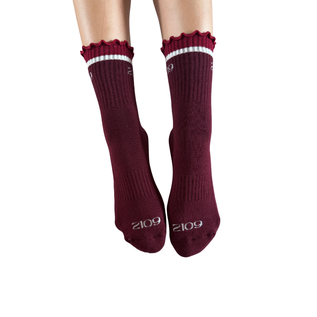 Ultimate Grip Ruffle Socks - Burgundy Stripe