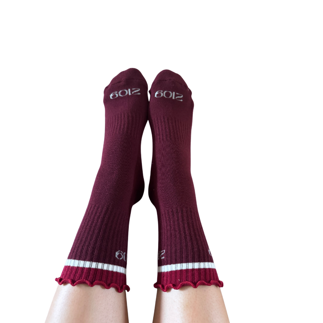 Ultimate Grip Ruffle Socks - Burgundy Stripe