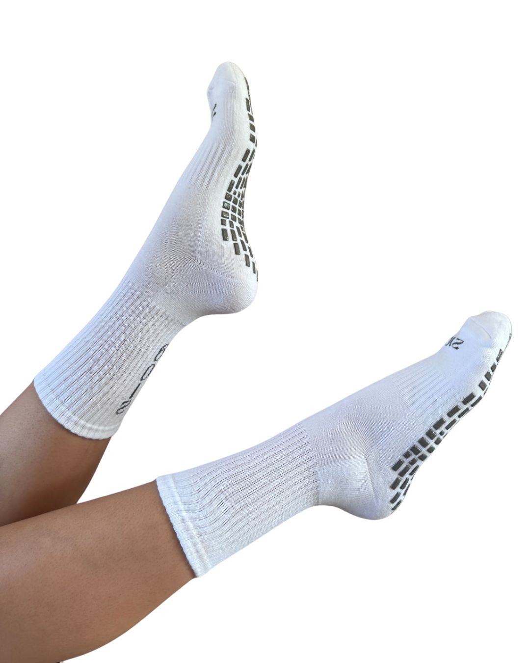 Ultimate Grip Crew Socks - White with Grey