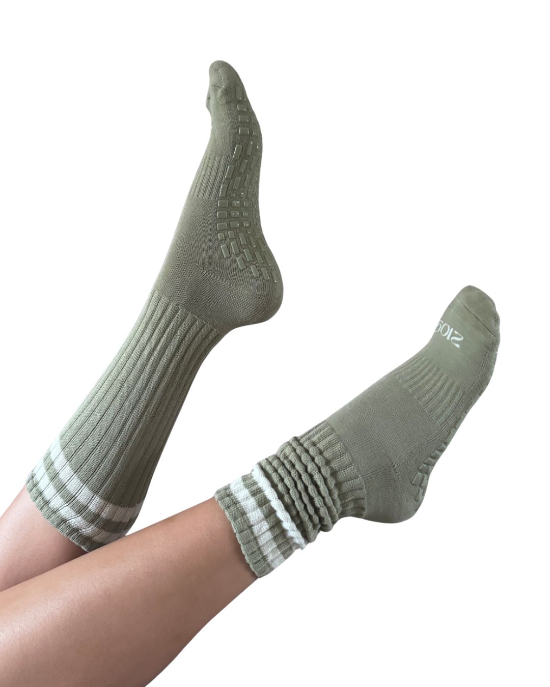 Ultimate Grip Regular Slouch Socks - Pistachio & Cream