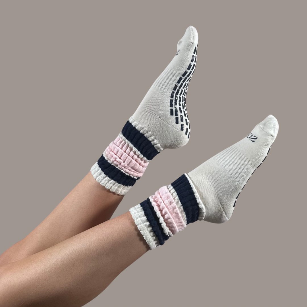 Ultimate Grip Stripey Slouch Socks - Navy Rose