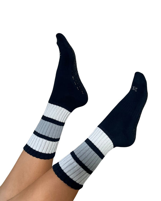 Ultimate Grip Stripey Slouch Socks - Navy, Grey & White