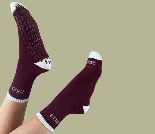 Ultimate Grip Crew Socks - Burgundy and Cream