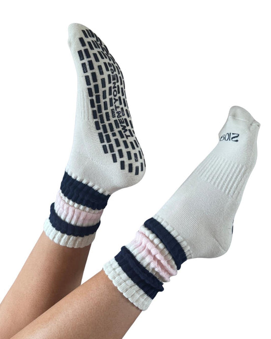 Ultimate Grip Stripey Slouch Socks - Navy Rose