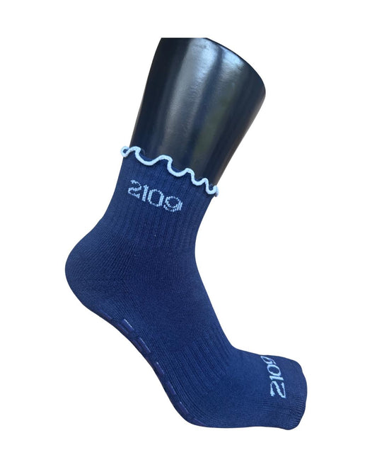 Ultimate Grip Ruffle Socks - Navy and White