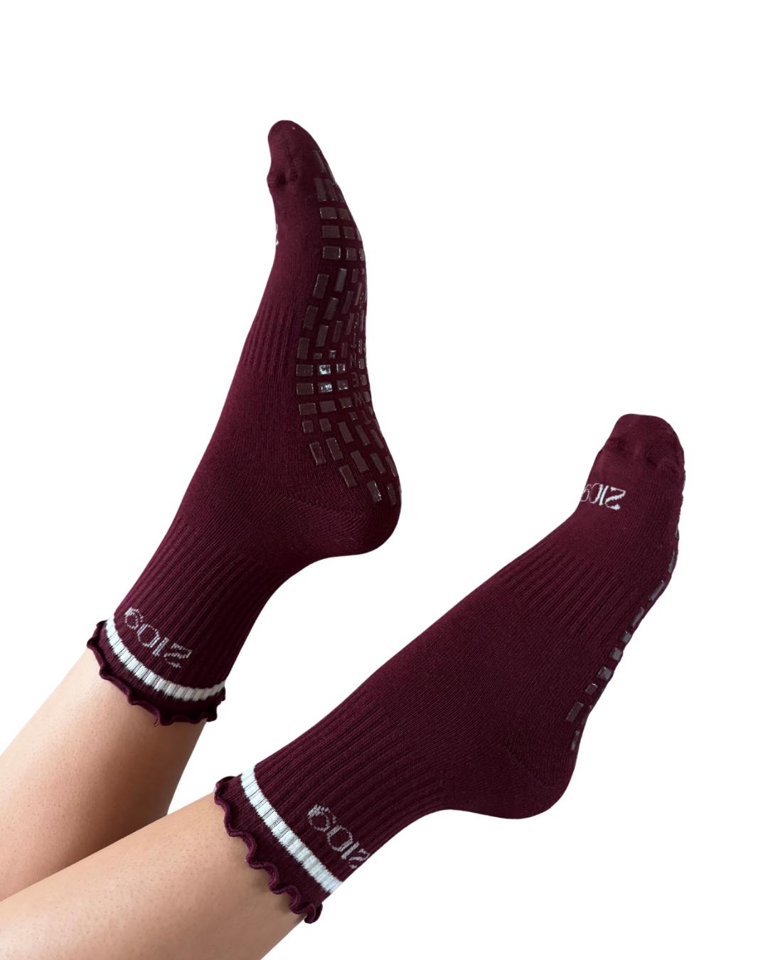 Ultimate Grip Ruffle Socks - Burgundy Stripe