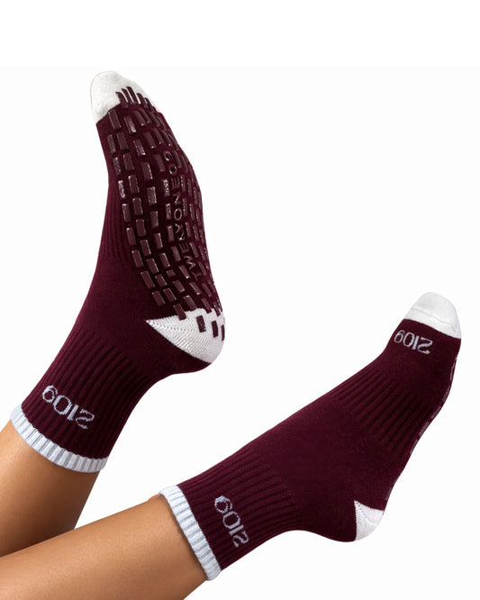 Ultimate Grip Crew Socks - Burgundy and Cream