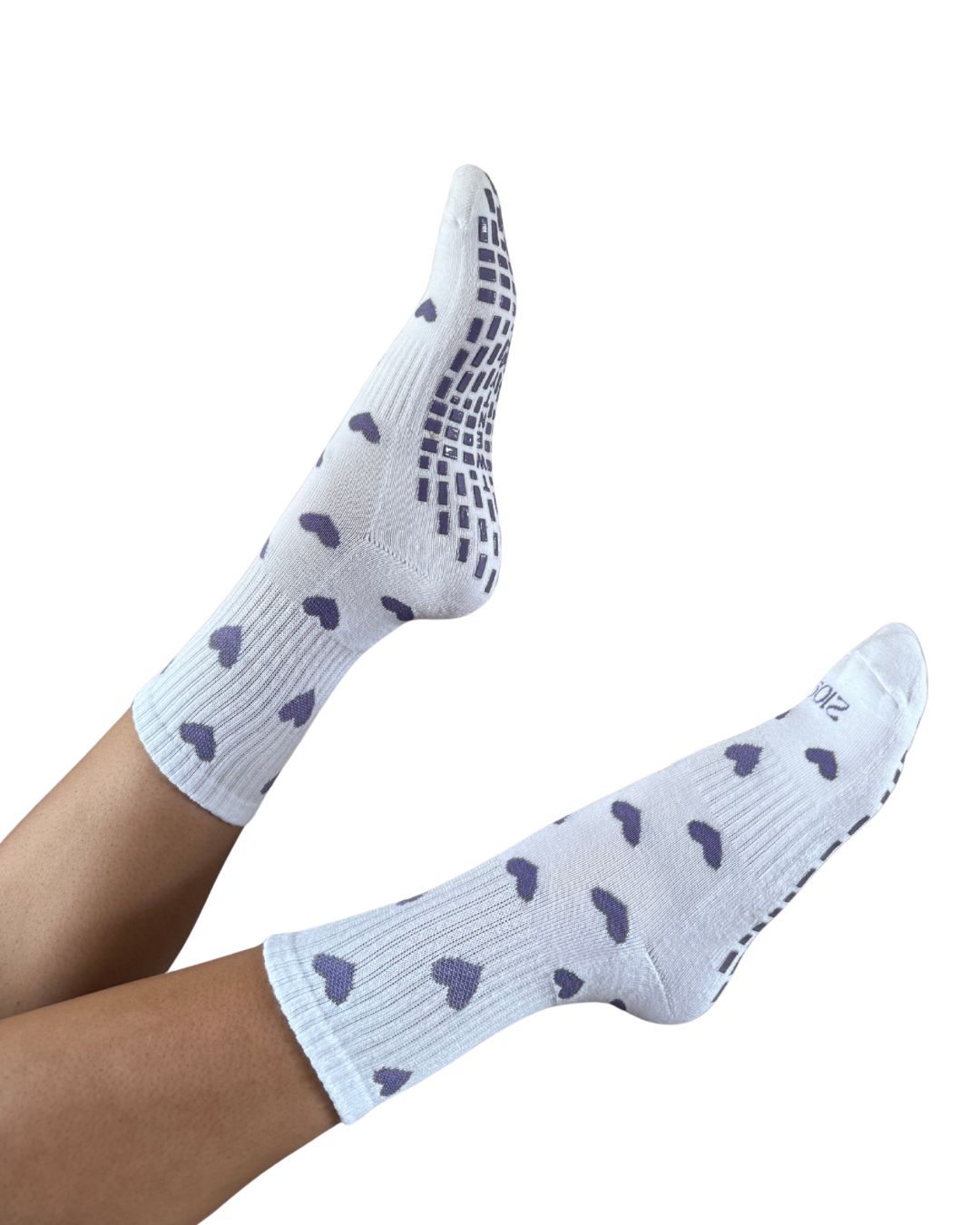 Ultimate Grip Crew Socks - White with Purple Hearts - Spring 2026 Collection