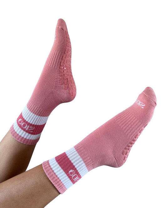 Ultimate Grip Crew Socks - Blush with White - Spring 2026 Collection
