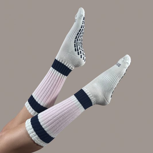 Ultimate Grip Stripey Slouch Socks - Cream, Navy & Pink