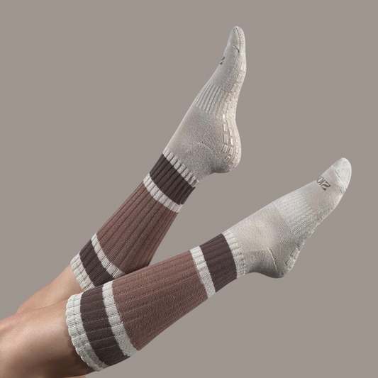 Ultimate Grip Stripey Slouch Socks - Cappuccino & Chocolate