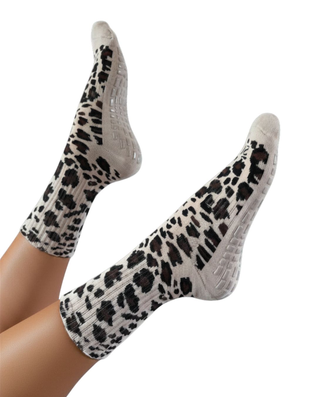 Ultimate Grip Crew Socks - Leopard Print