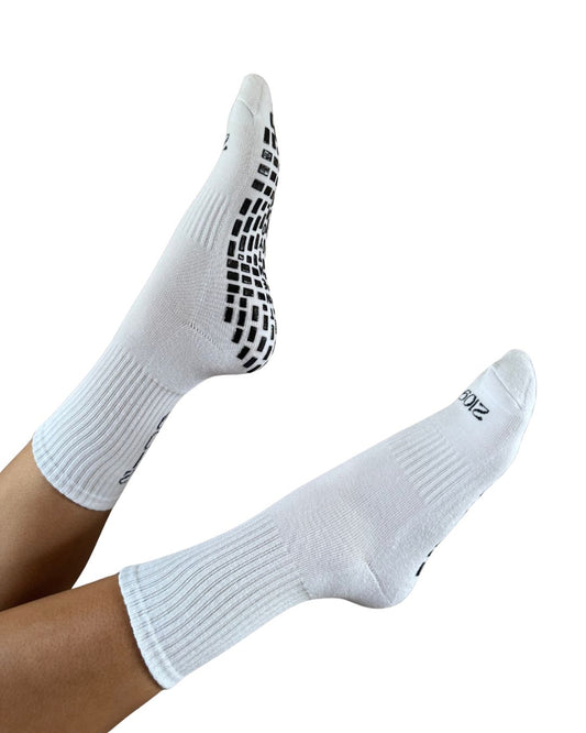 Ultimate Grip Crew Socks - White with Navy Logo