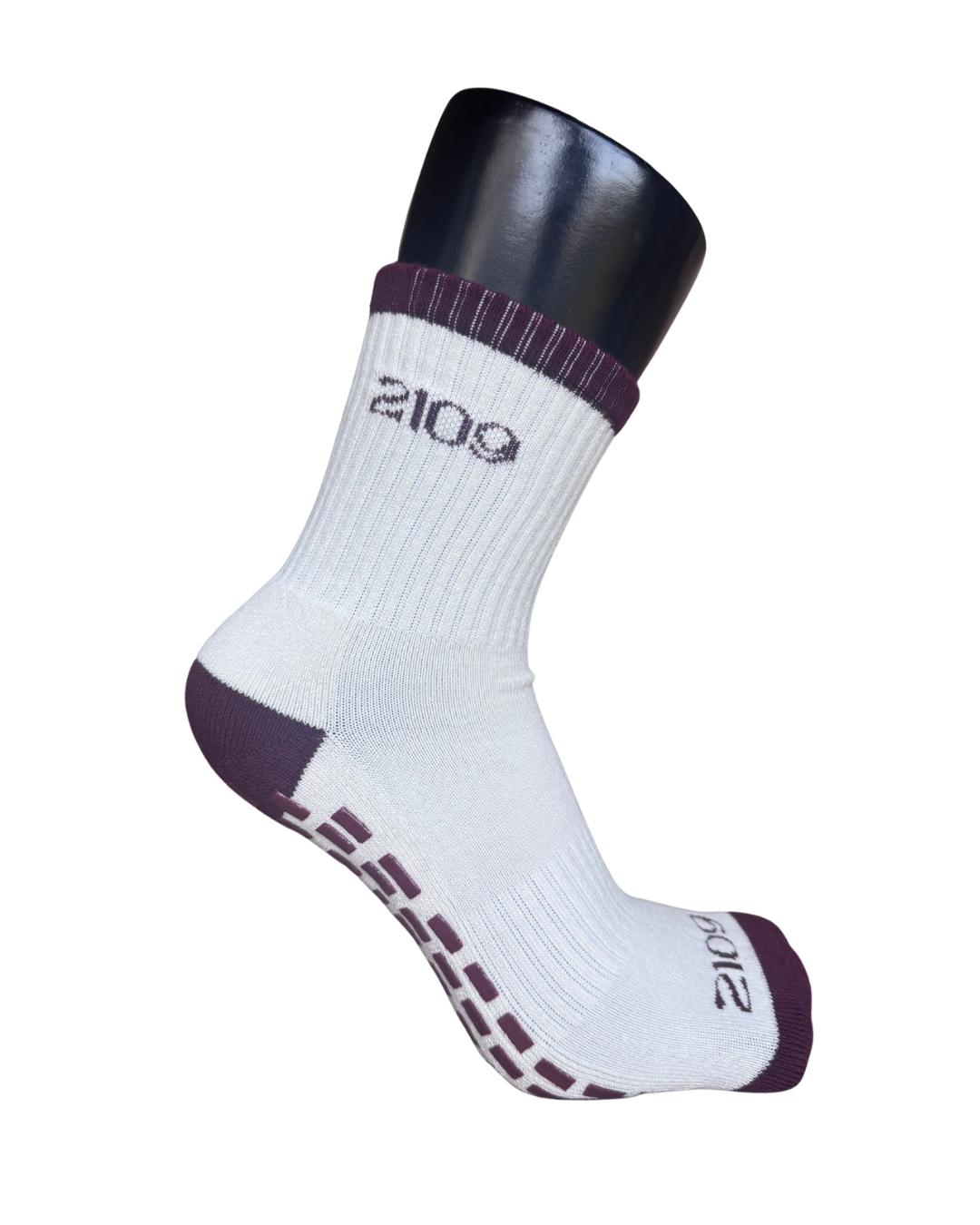 Ultimate Grip Crew Socks - Cream and Burgundy